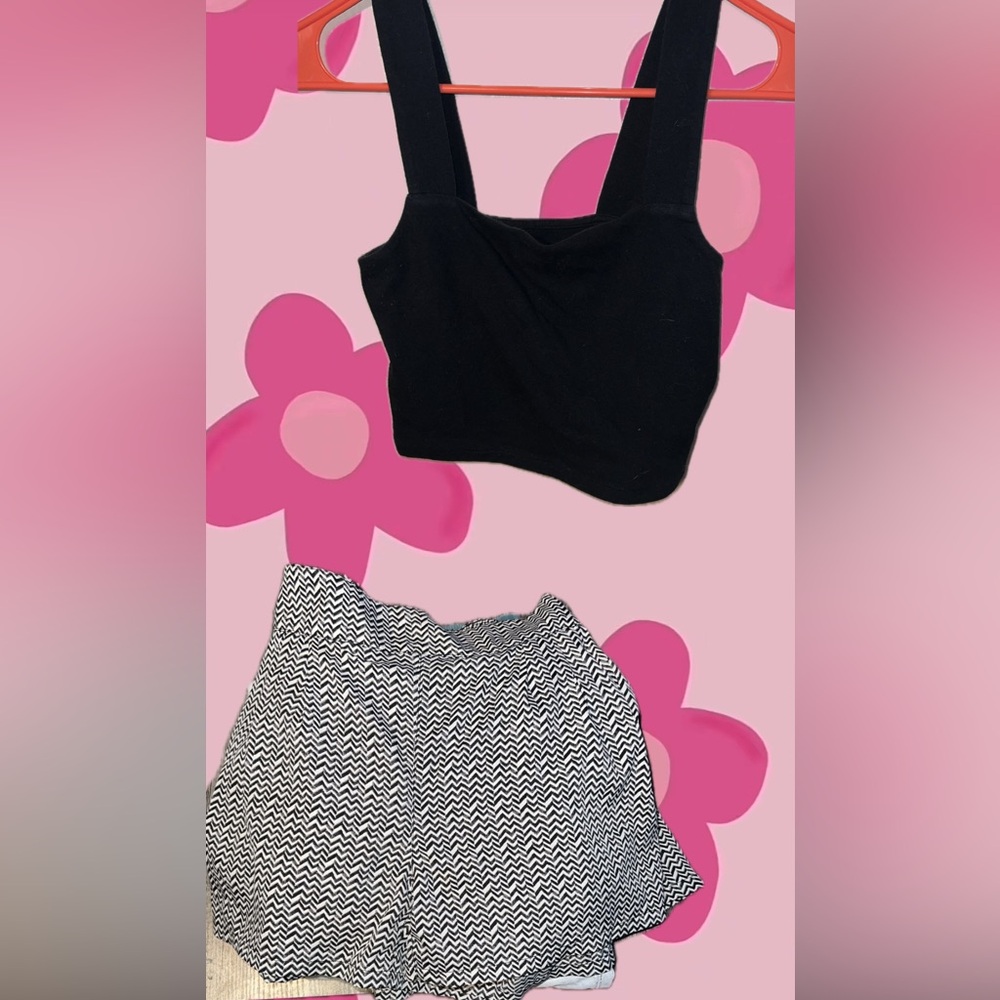 Black Crop Top and Zigzag Shorts